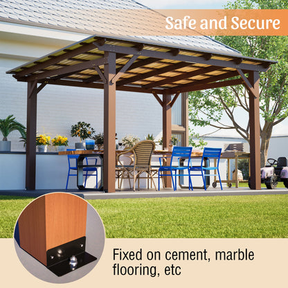 13x10ft wooden garden gazebo with metal roof, brown-stained timber, HouseOfZazla on Tampa Home & Garden Store