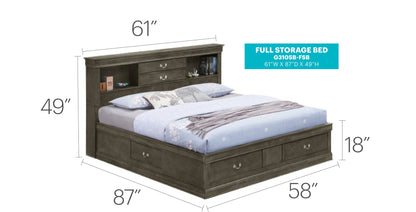 HouseOfZazla bookcase storage bed in dark wood with headboard shelves and underbed drawers on Tampa Home & Garden Store