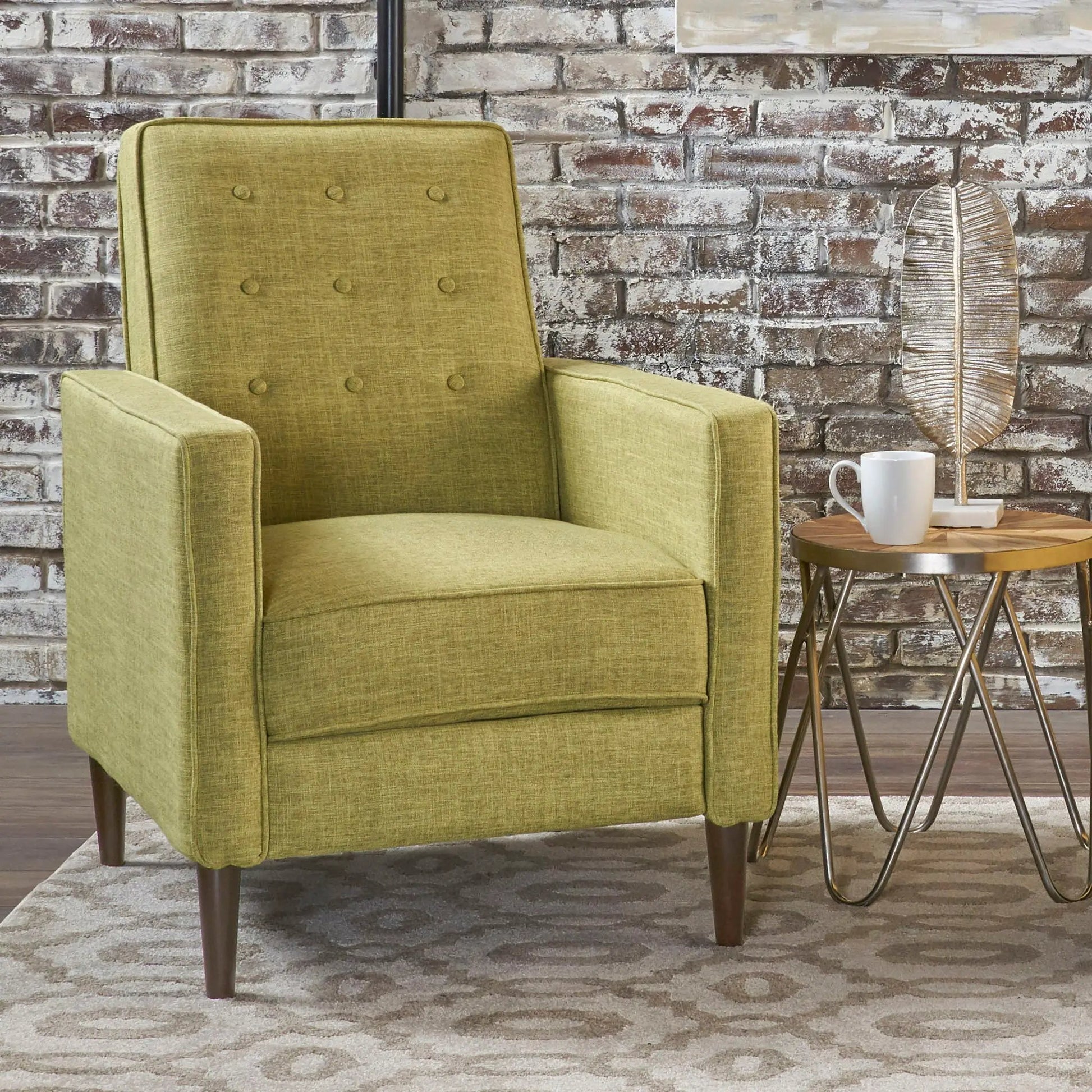 Mid-Century Recliner olive green fabric with button tufting by Unique Piece Furniture on Tampa Home & Garden Store