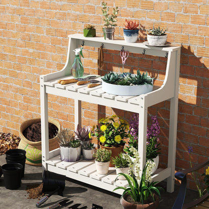 Potting bench for outside HDPE garden table with storage, white with hooks by HouseOfZazla on Tampa Home & Garden Store