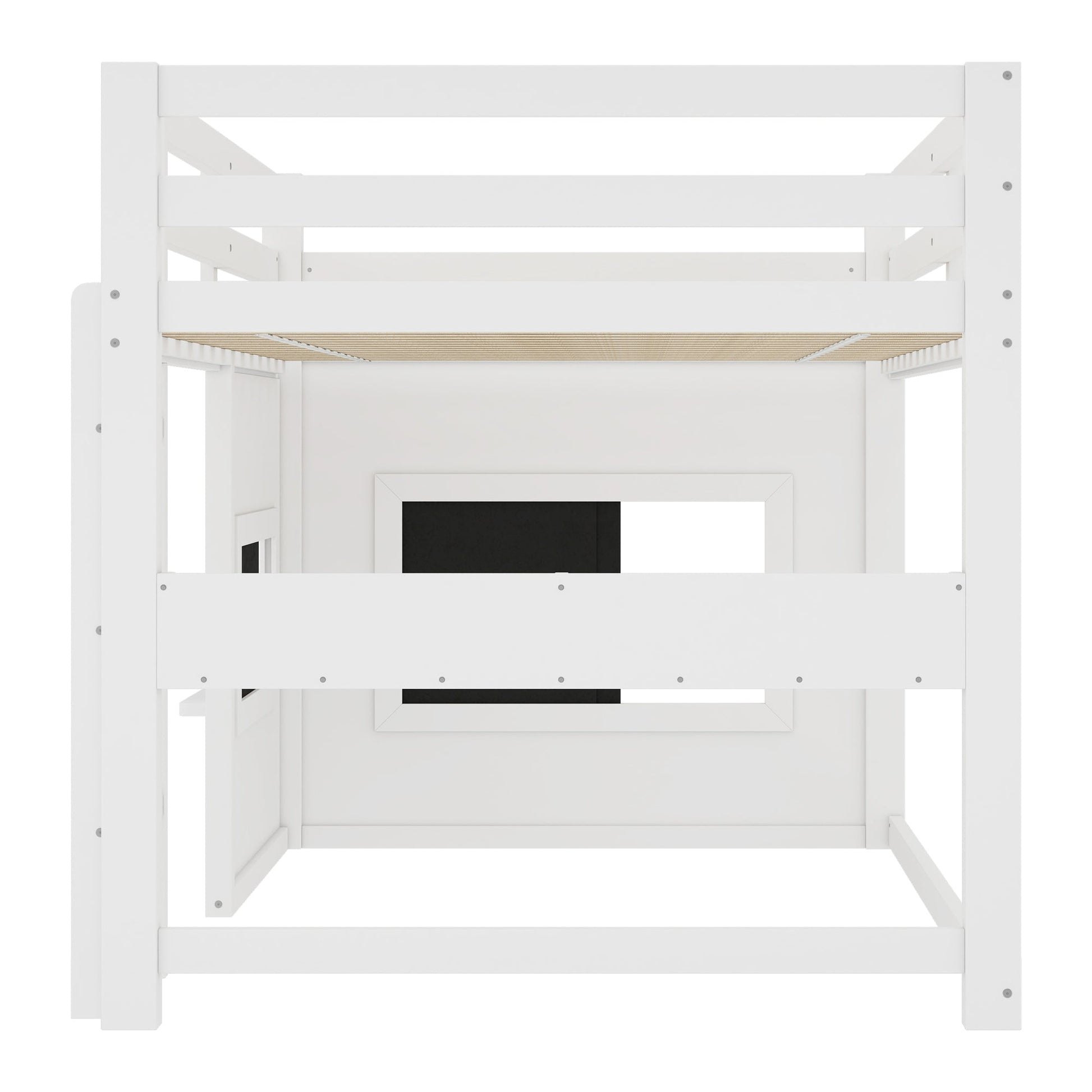 Twin white loft bed with sliding chalkboard and bookshelf, HouseOfZazla on Tampa Home & Garden Store