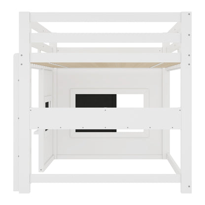 Twin white loft bed with sliding chalkboard and bookshelf, HouseOfZazla on Tampa Home & Garden Store