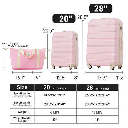HouseOfZazla pink hardshell luggage set 2-piece with tote 20in & 28in TSA lock on Tampa Home & Garden Store