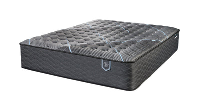 Twin Restonic ComfortCare Hybrid mattress with quilted top and blue piping, dark gray sides on Tampa Home & Garden Store
