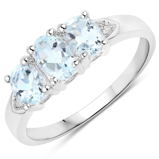 Ring with three aquamarine stones and diamond accents in a sterling silver setting Bids.com on Tampa Home & Garden Store