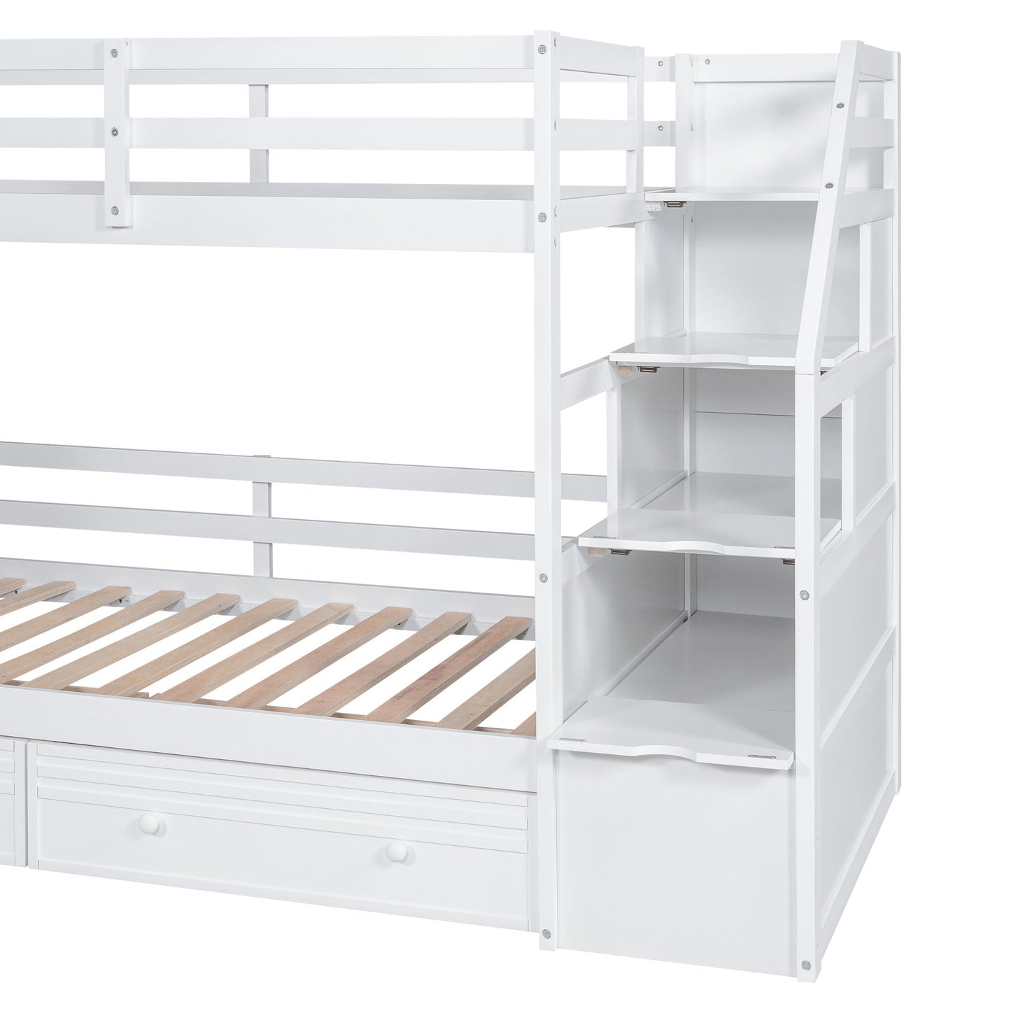 Bunk bed with storage staircase, white wood, desk, drawers and shelves by HouseOfZazla on Tampa Home & Garden Store