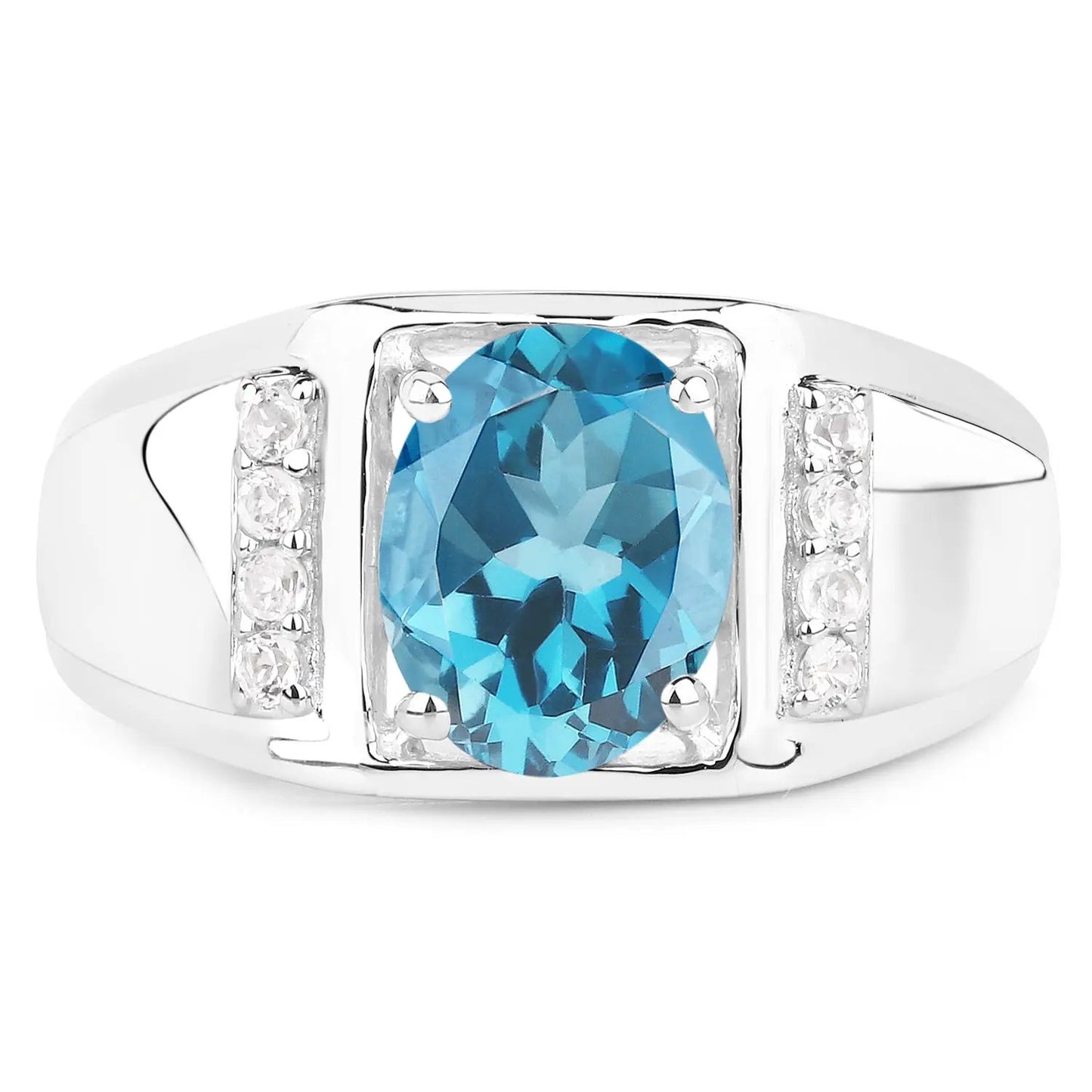 Ring 2.18ct London Blue Topaz center with white topaz accents in .925 sterling silver on Tampa Home & Garden Store