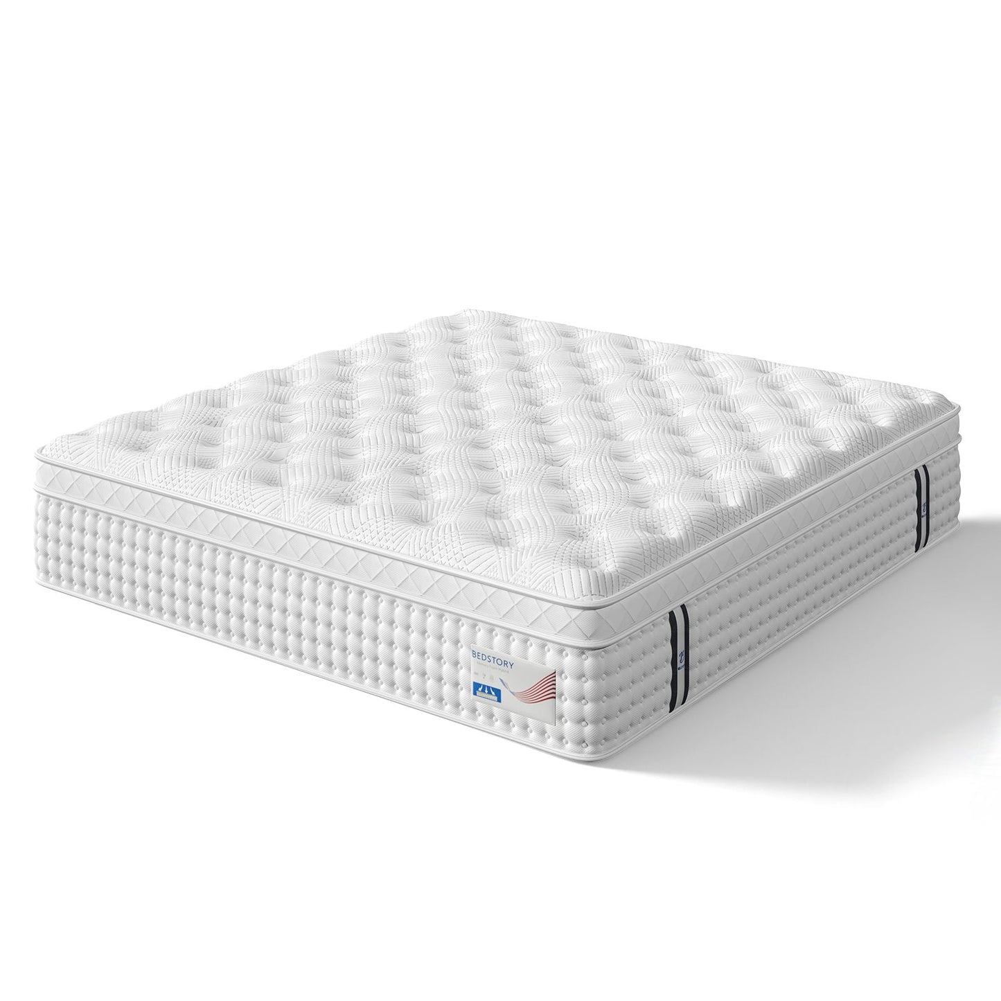 14in King Hybrid Mattress white quilted top with memory foam and pocket springs BedStory label on Tampa Home & Garden Store