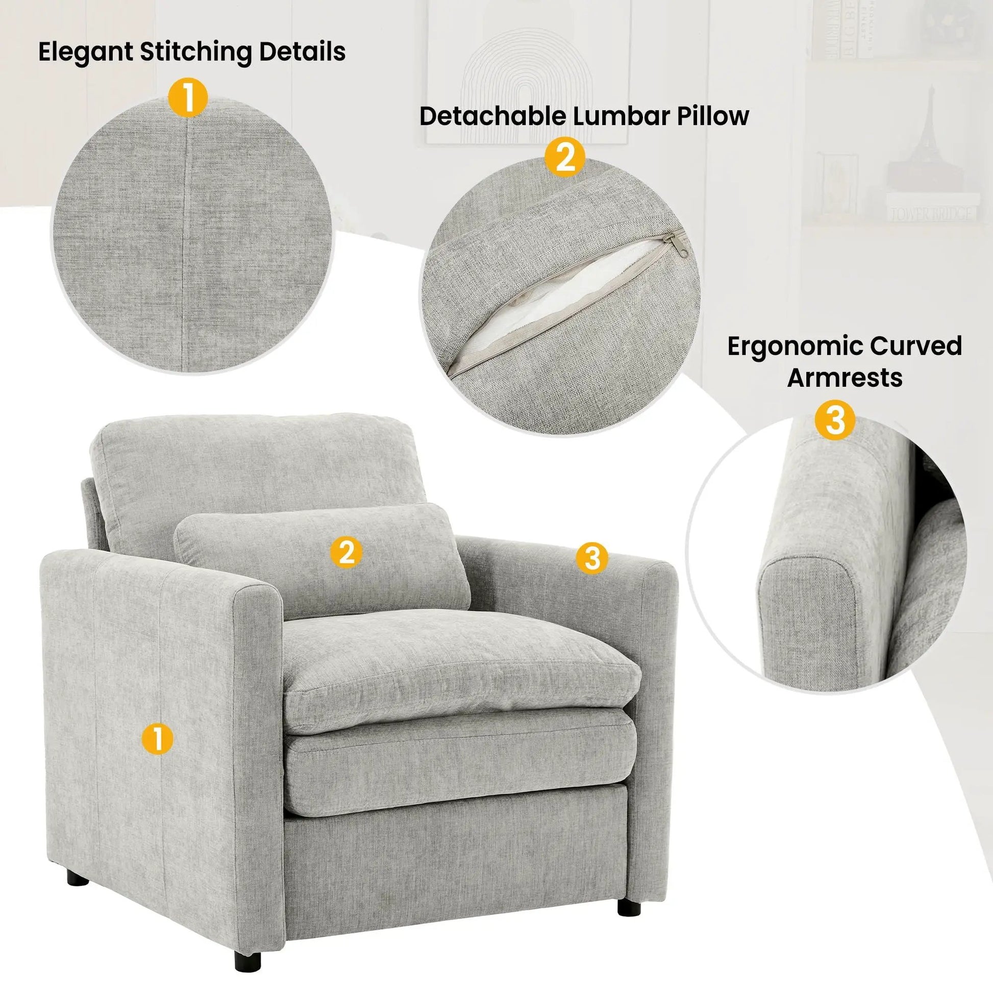 Cozy 3-piece sofa set by Unique Piece Furniture, gray fabric with ergonomic curved arms on Tampa Home & Garden Store