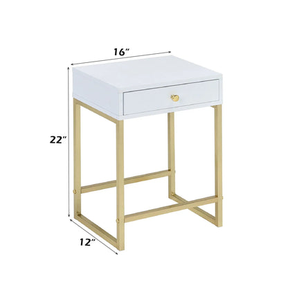 Coleen Accent Table by Unique Piece Furniture, white finish with gold legs on Tampa Home & Garden Store