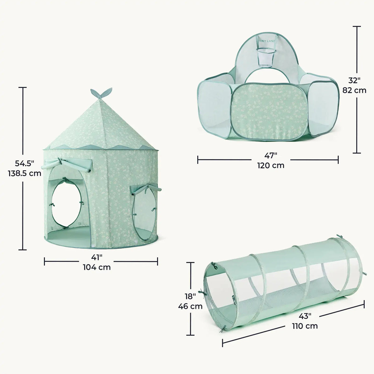 Tiny Land INC Compact Adventure 3-in-1 Play Tunnel mint green floral tent and tunnel set on Tampa Home & Garden Store