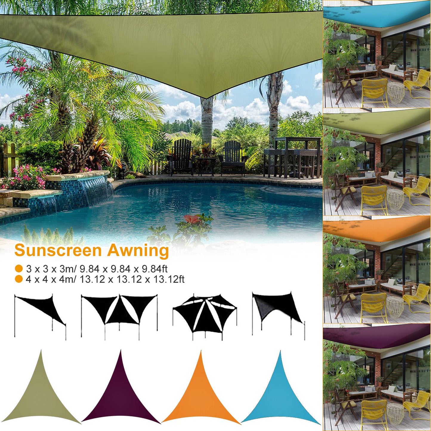 GemGear olive green triangle shade sail for outdoor patio with color options on Tampa Home & Garden Store