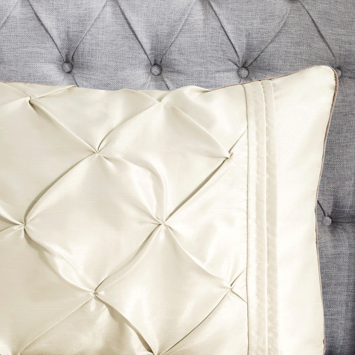 7 Piece Tufted Comforter Set in Ivory for King
