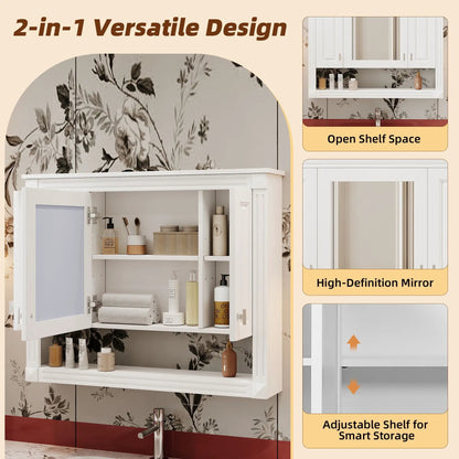 Wall Mounted Cabinet with Mirror and Open Shelf