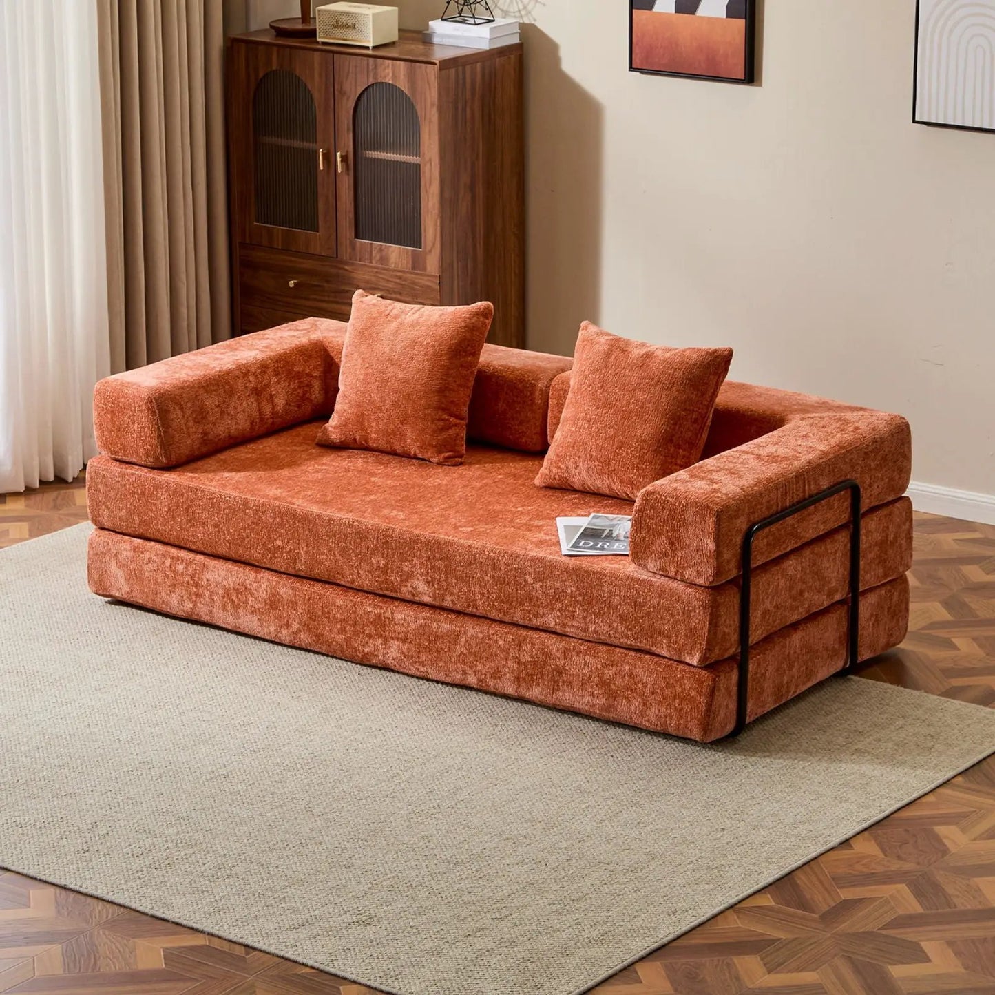 Convertible Floor Sofa Bed with Armrest