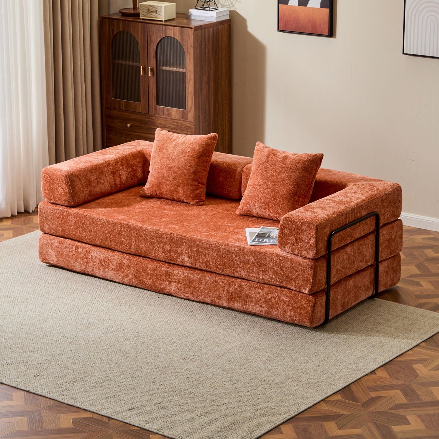 Compact Floor Sofa Bed With A Pillow And Frame