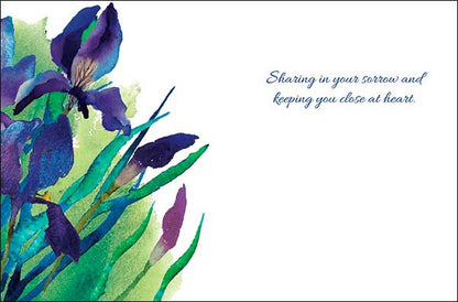 Carte de condoléances - Motifs d'iris violets à l'aquarelle