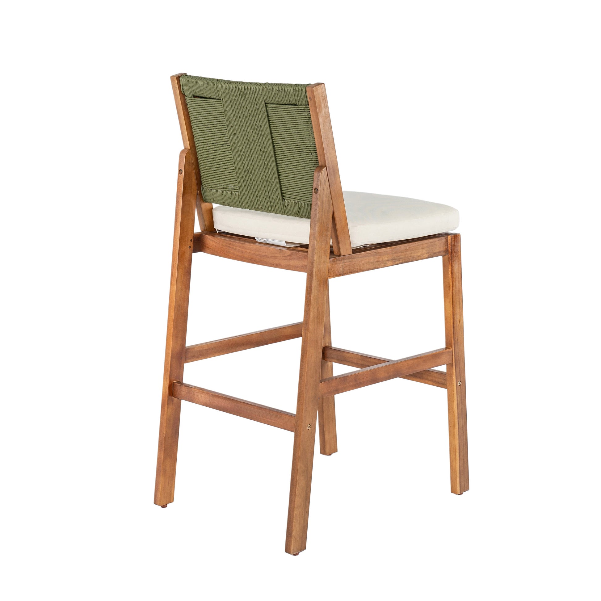 Arly Green Outdoor Bar Stool Set, 4 pcs, wooden frame, green woven back, white cushion HouseOfZazla on Tampa Home & Garden Store