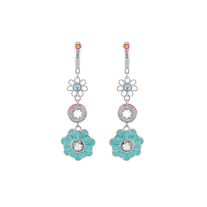 Daisy Dreams Earrings by Lauren G Adams, silver-tone danglers with turquoise flower and blue gem on Tampa Home & Garden Store
