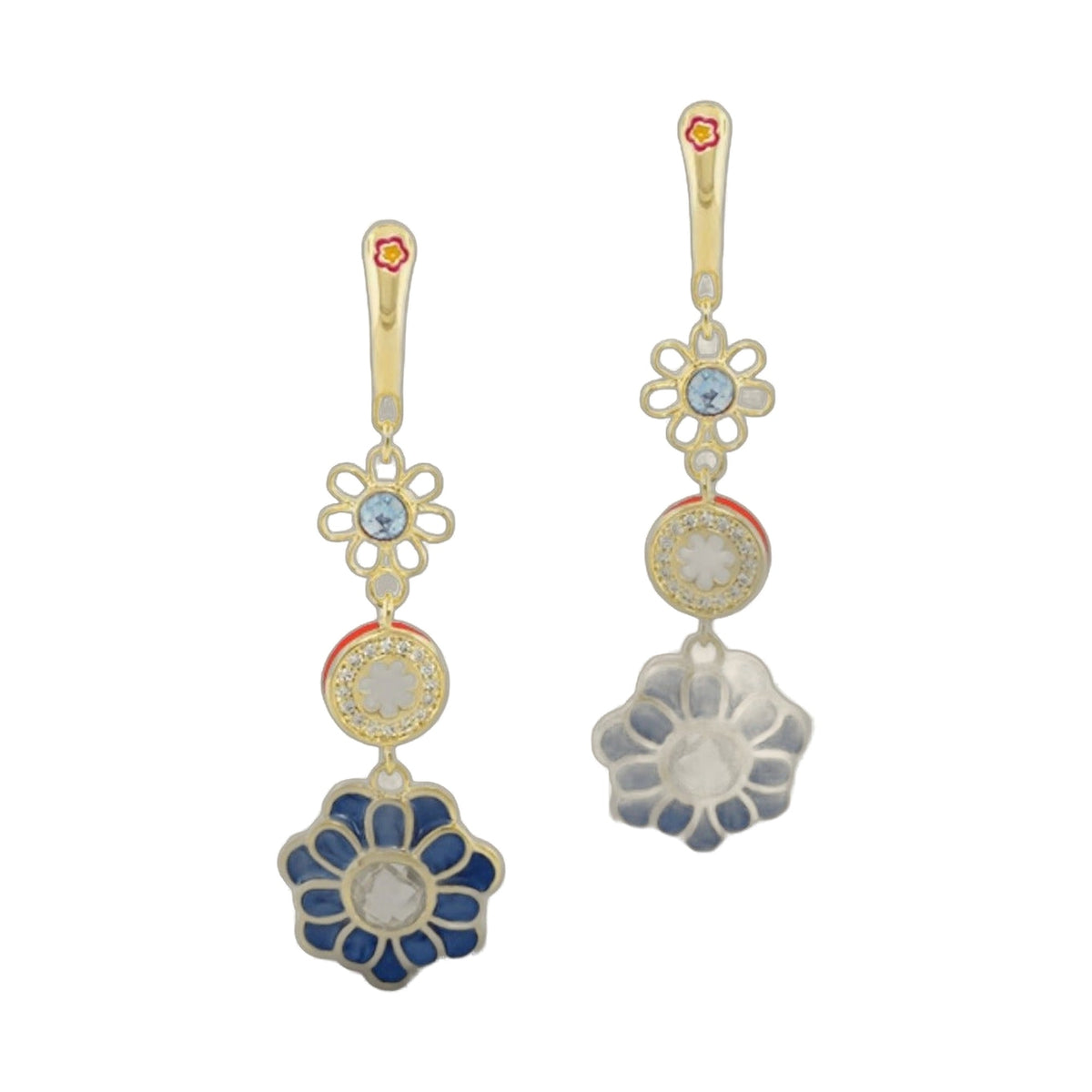 Daisy Dreams earrings by Lauren G Adams, gold-tone floral drops with blue enamel petals on Tampa Home & Garden Store