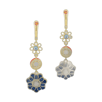 Daisy Dreams earrings by Lauren G Adams, gold-tone floral drops with blue enamel petals on Tampa Home & Garden Store