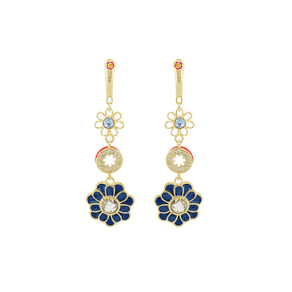 Daisy Dreams Earrings gold-tone floral drop with blue enamel petals and crystal centers on Tampa Home & Garden Store