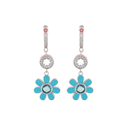 Daisy Dreams earrings, turquoise flower charms with crystal centers on silver-tone dangles, pair on Tampa Home & Garden Store