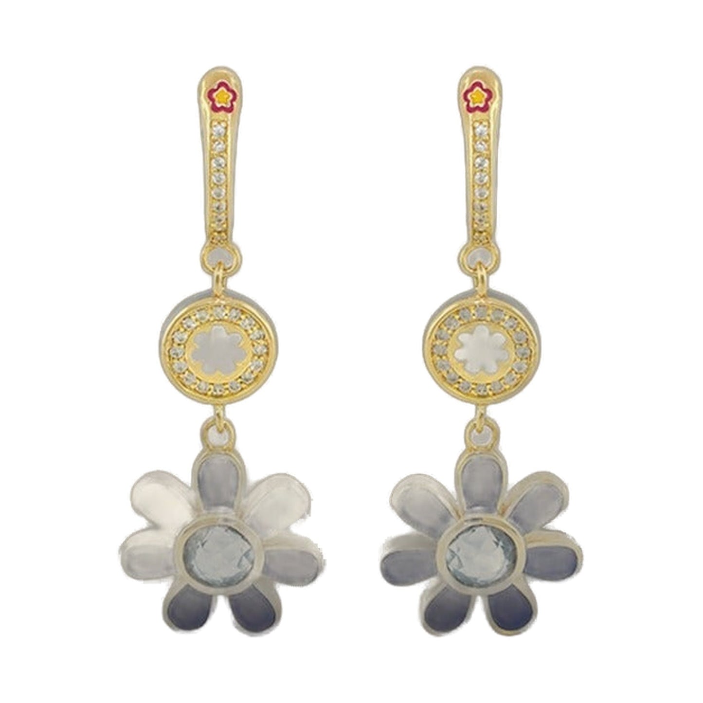 Daisy Dreams Earrings: gold-tone drop earrings with floral cap and crystal-studded pendant on Tampa Home & Garden Store