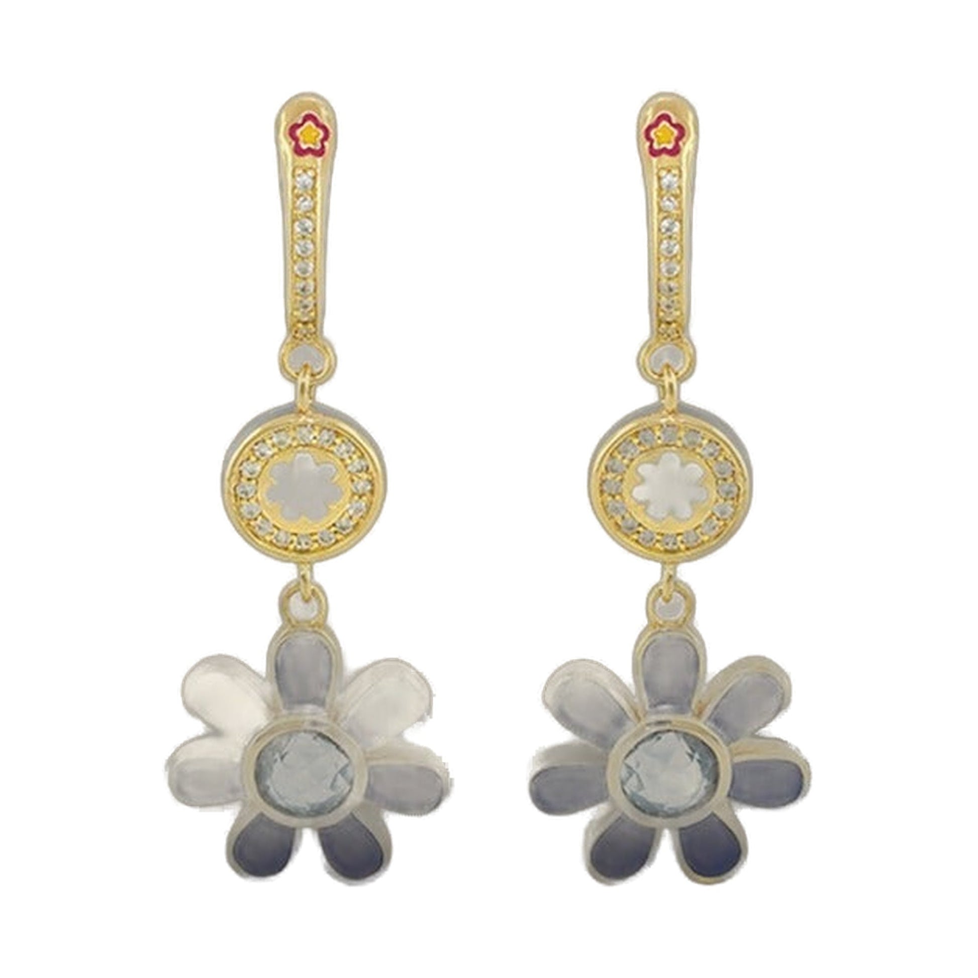 Daisy Dreams Earrings: gold-tone drop earrings with floral cap and crystal-studded pendant on Tampa Home & Garden Store