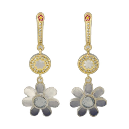 Daisy Dreams Earrings: gold-tone drop earrings with floral cap and crystal-studded pendant on Tampa Home & Garden Store