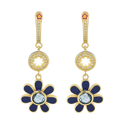 Daisy Dreams Earrings pair Lauren G Adams gold-tone with blue enamel petals and crystal accents on Tampa Home & Garden Store