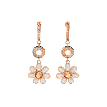 Daisy Dreams earrings pair, rose-gold daisies with white enamel petals by Lauren G Adams on Tampa Home & Garden Store