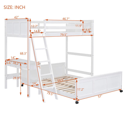 White wooden full-over-full bunk bed with desk, built-in ladder, Unique Piece Furniture on Tampa Home & Garden Store