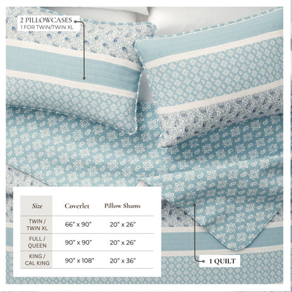 Reversible Paisley Stripe Microfiber Quilt