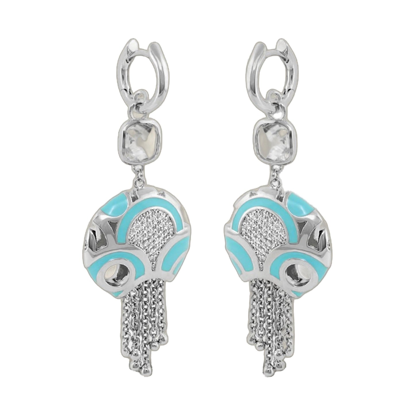 Magic 8 Earrings by Lauren G Adams: silver-tone chandelier earrings with turquoise enamel, pair on Tampa Home & Garden Store