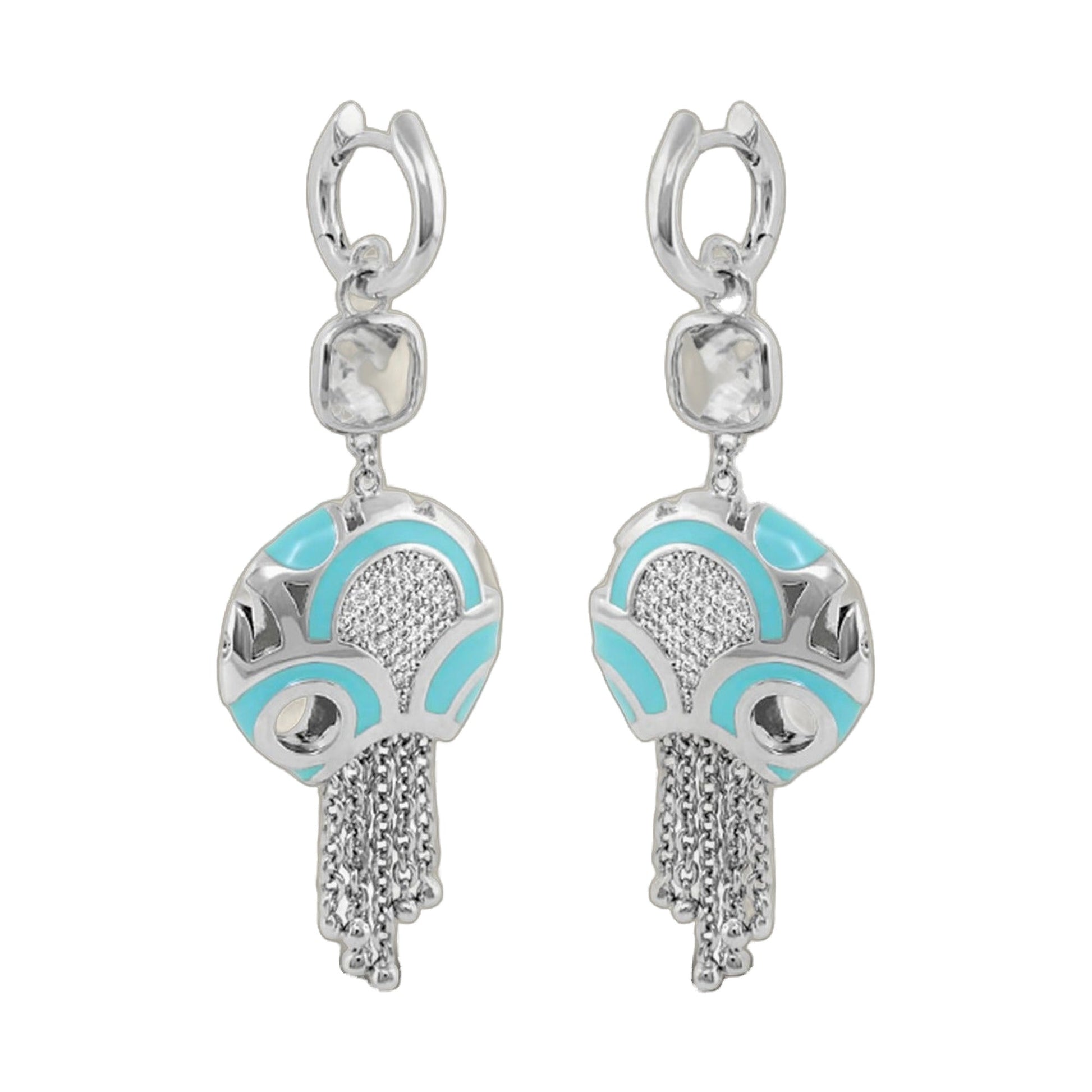 Magic 8 Earrings by Lauren G Adams: silver-tone chandelier earrings with turquoise enamel, pair on Tampa Home & Garden Store