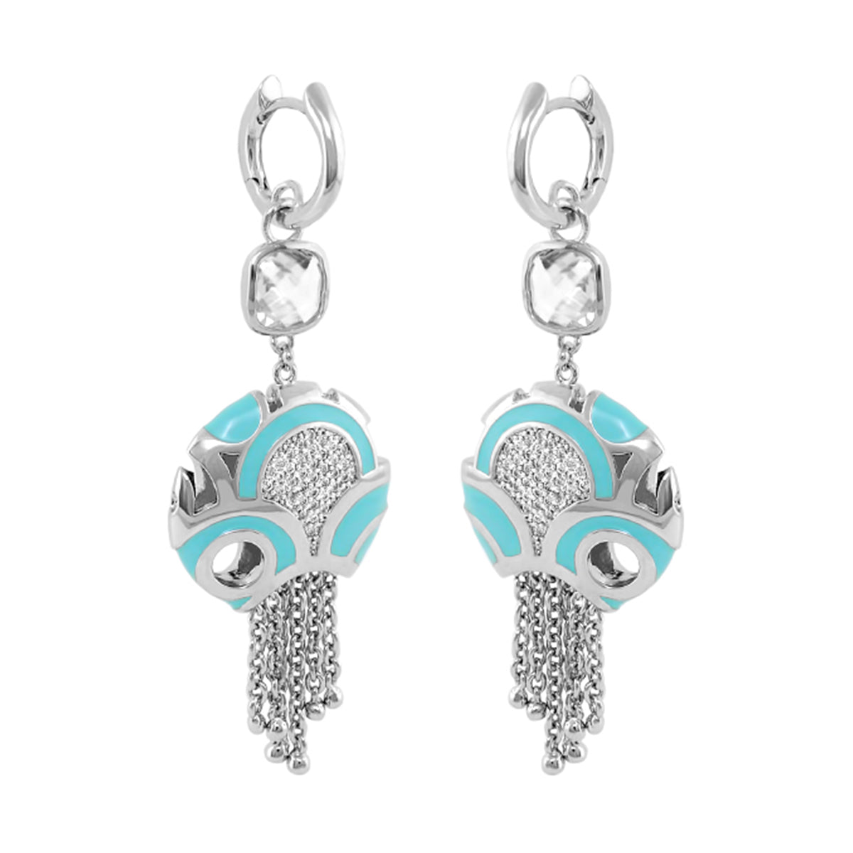Magic 8 Earrings chandelier pair in silver with turquoise enamel accents by Lauren G Adams on Tampa Home & Garden Store