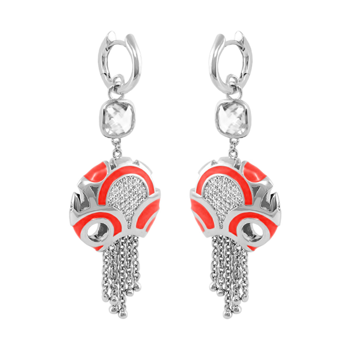 Magic 8 Earrings, Lauren G Adams, silver-tone chandelier, red enamel and tassel drops on Tampa Home & Garden Store