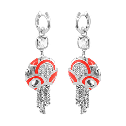 Magic 8 Earrings, Lauren G Adams, silver-tone chandelier, red enamel and tassel drops on Tampa Home & Garden Store