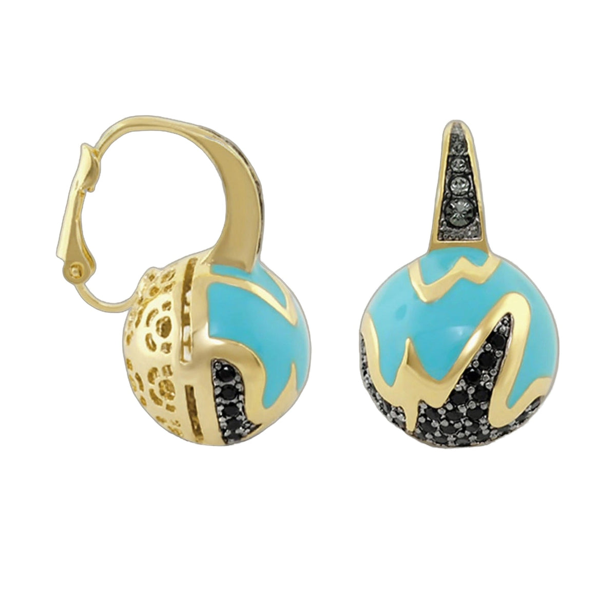 Earth Wind and Fire Earrings pair by Lauren G Adams, turquoise enamel and gold trim on Tampa Home & Garden Store