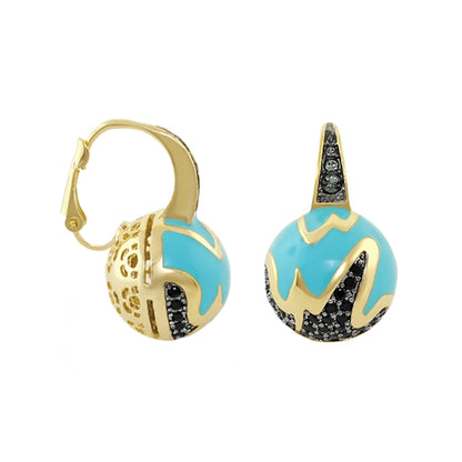 Earth Wind and Fire Earrings turquoise enamel ball with gold-tone trim and black pavé accents Lauren G Adams on Tampa Home & Garden Store