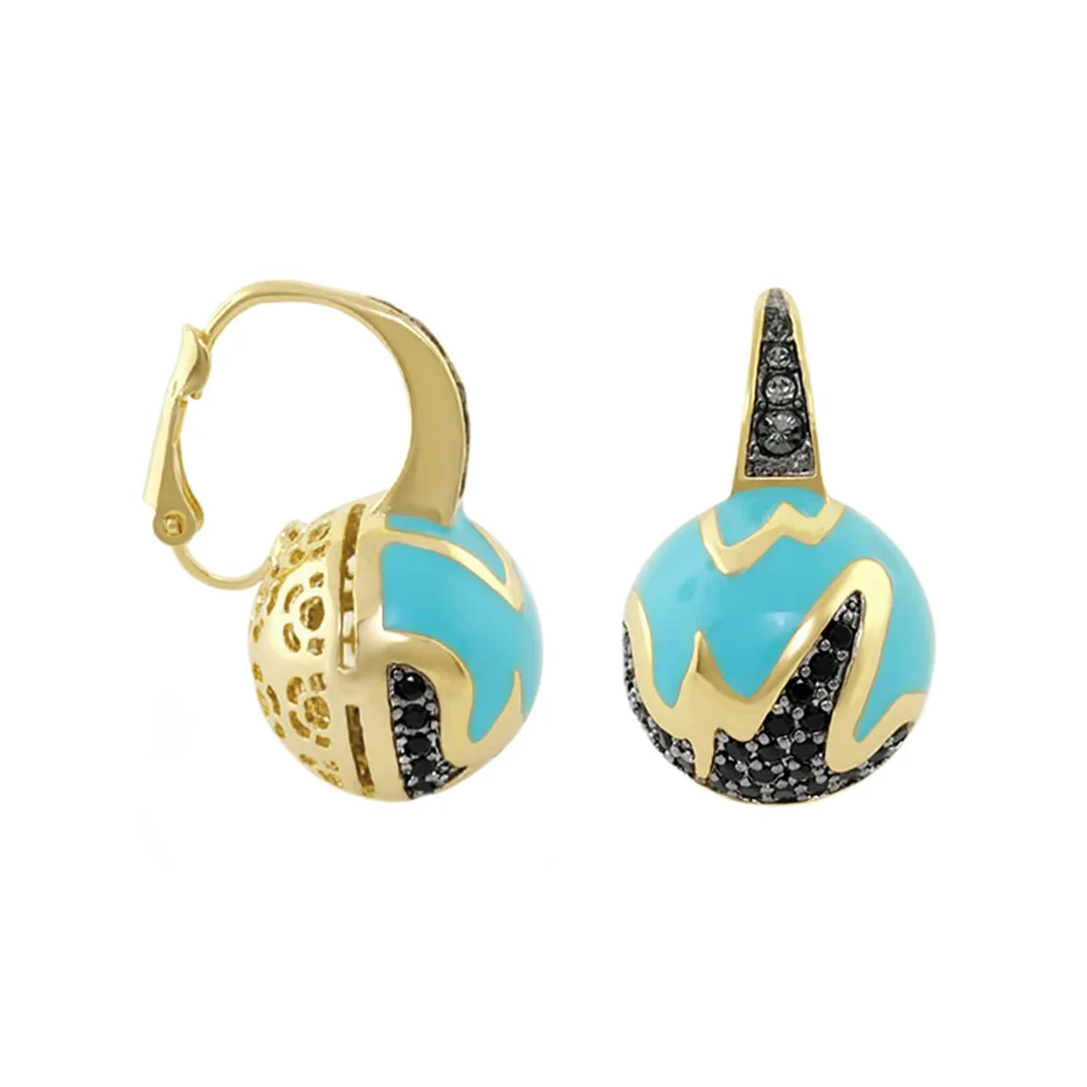 Earth Wind and Fire Earrings turquoise enamel orb in gold-tone with black pavé accents by Lauren G Adams on Tampa Home & Garden Store