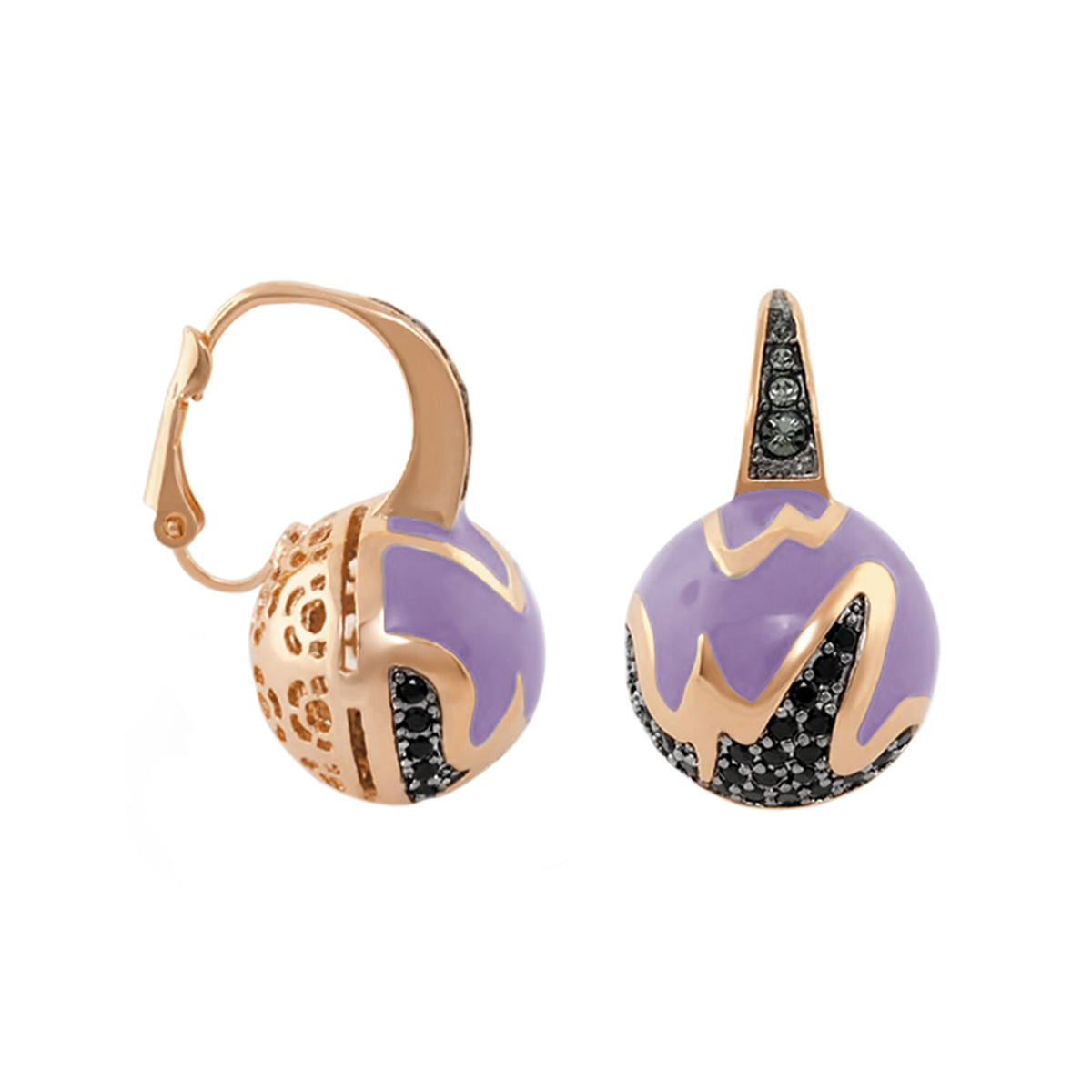 Earth Wind and Fire Earrings lavender enamel, rose gold, black pavé accents Lauren G Adams on Tampa Home & Garden Store