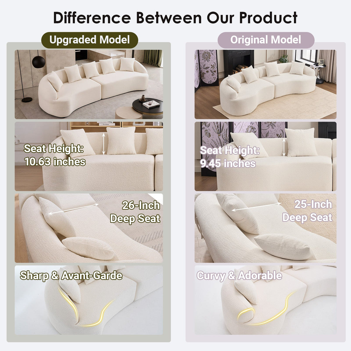 Curved Boneless Sofa Modular 110 Inch Sectional