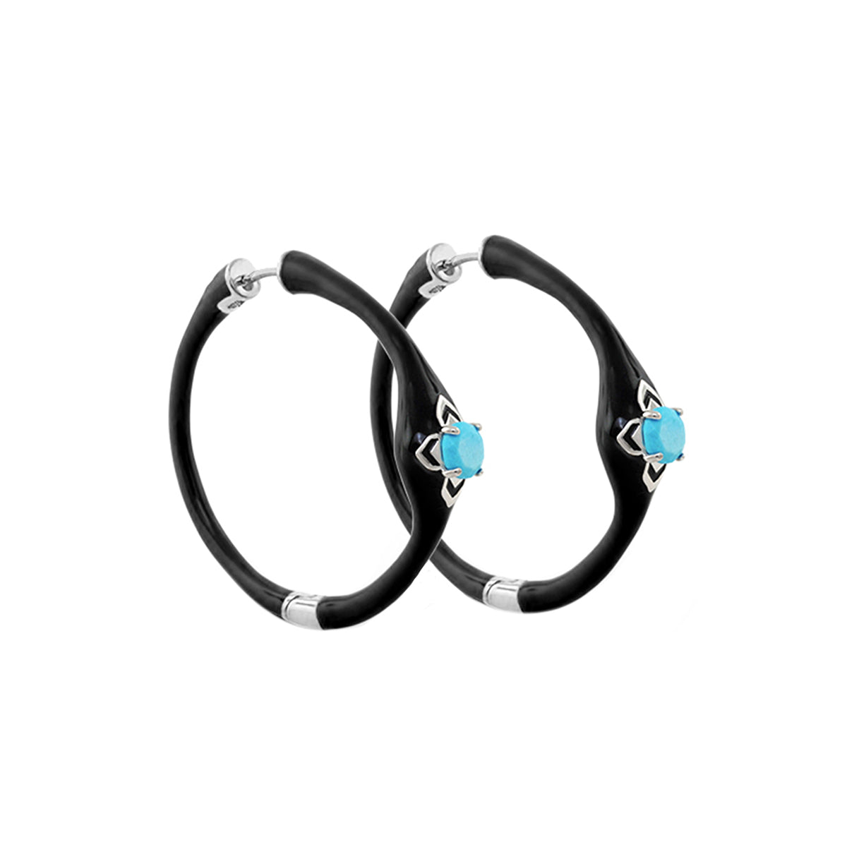 Starry Nights Hoop Earrings enamel black hoops with turquoise stones Lauren G Adams on Tampa Home & Garden Store