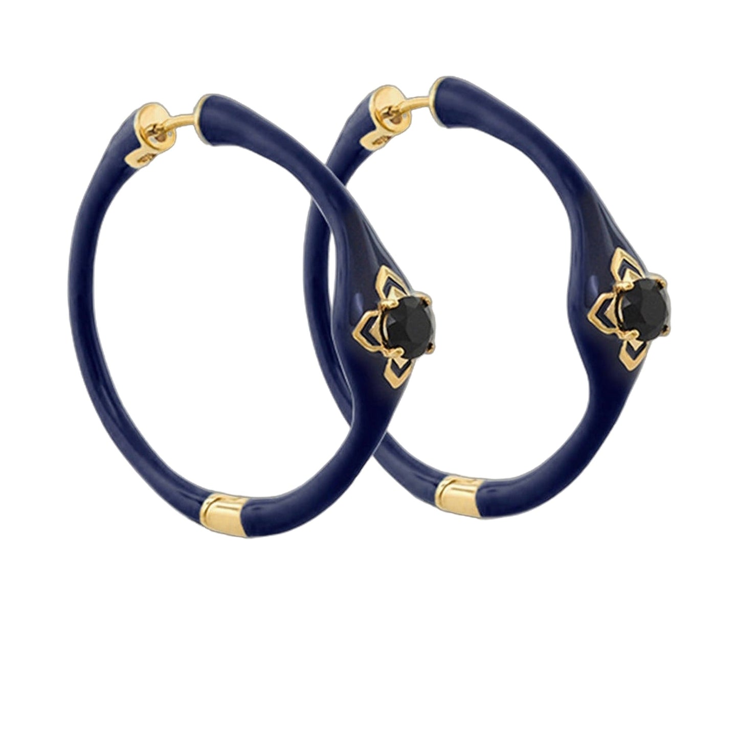 Starry Nights Hoop Earrings navy enamel with gold accents and black stones Lauren G Adams on Tampa Home & Garden Store