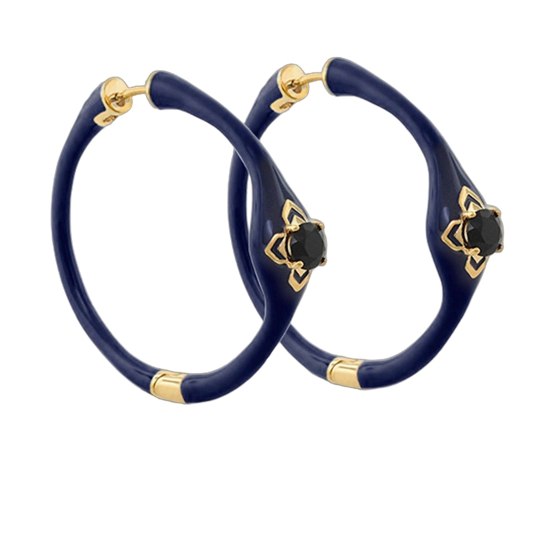 Starry Nights Hoop Earrings navy enamel with gold accents and black stones Lauren G Adams on Tampa Home & Garden Store