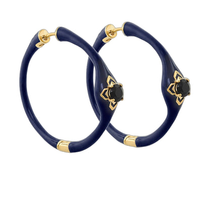Starry Nights Hoop Earrings navy enamel with gold accents and black stones Lauren G Adams on Tampa Home & Garden Store