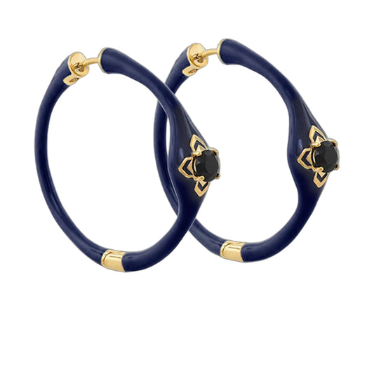 Starry Nights Hoop Earrings navy enamel with gold accents and black stones Lauren G Adams on Tampa Home & Garden Store