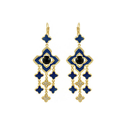 Starry Nights Earrings Lauren G Adams navy enamel gold-tone drop with crystal accents on Tampa Home & Garden Store